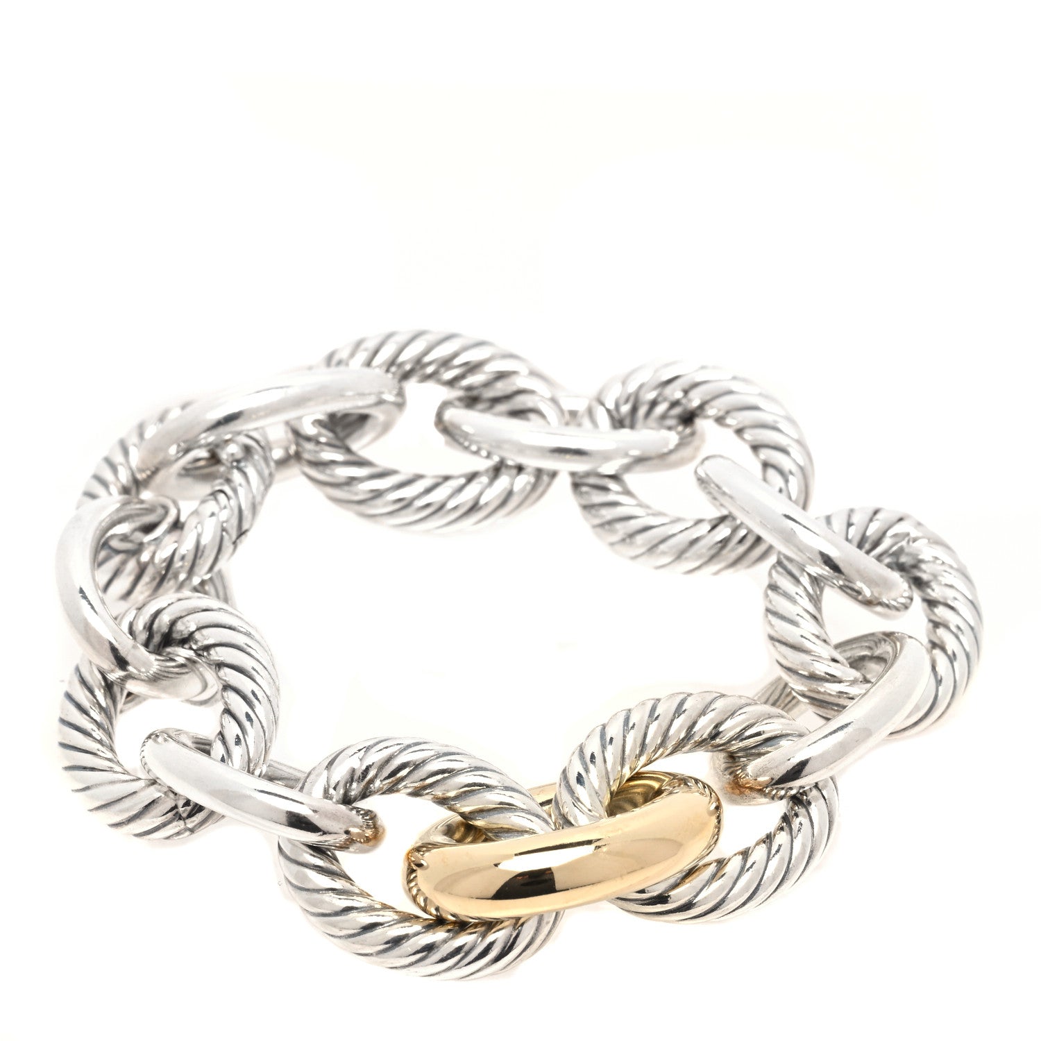 David Yurman Sterling Silver 18K Yellow Gold 19mm Extra Large Oval Link Bracelet 1 of 5