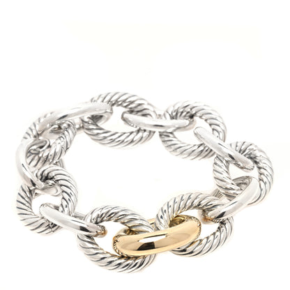 David Yurman Sterling Silver 18K Yellow Gold 19mm Extra Large Oval Link Bracelet 1 of 5