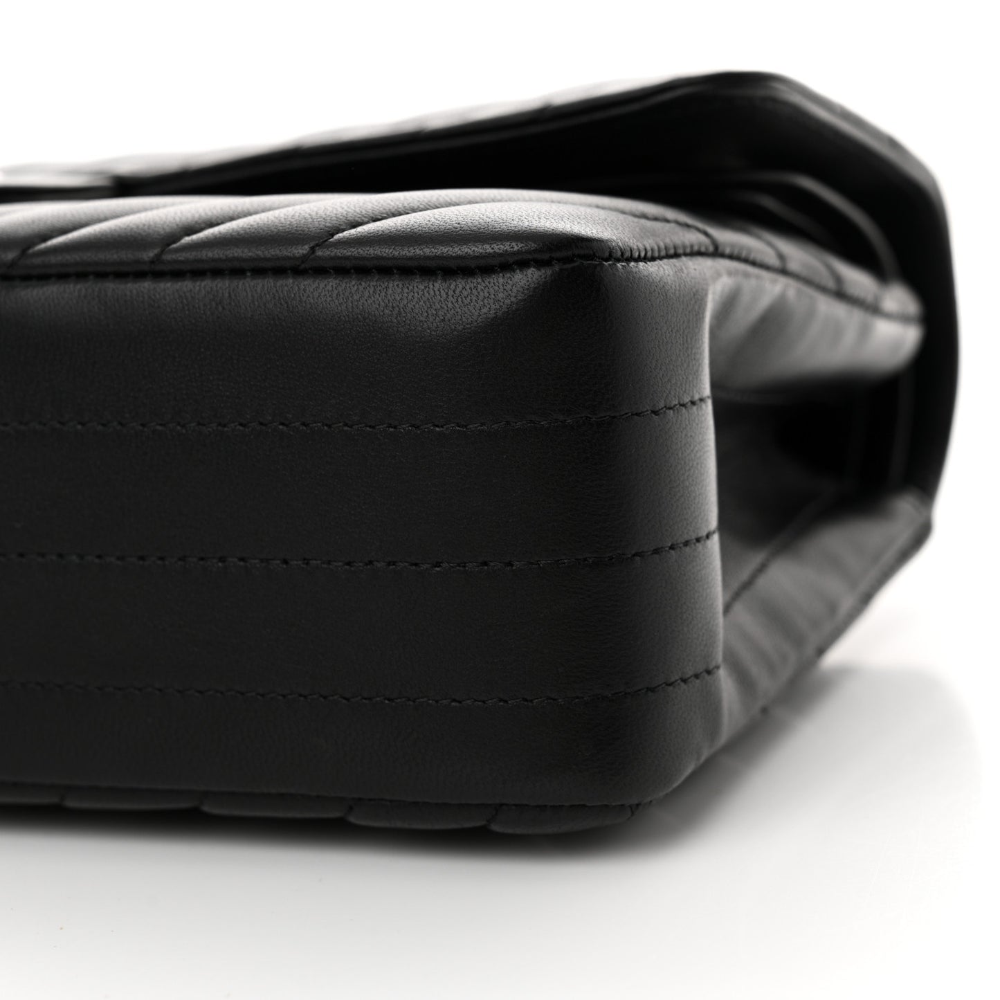 Lambskin Chevron Quilted Medium Double Flap Black
