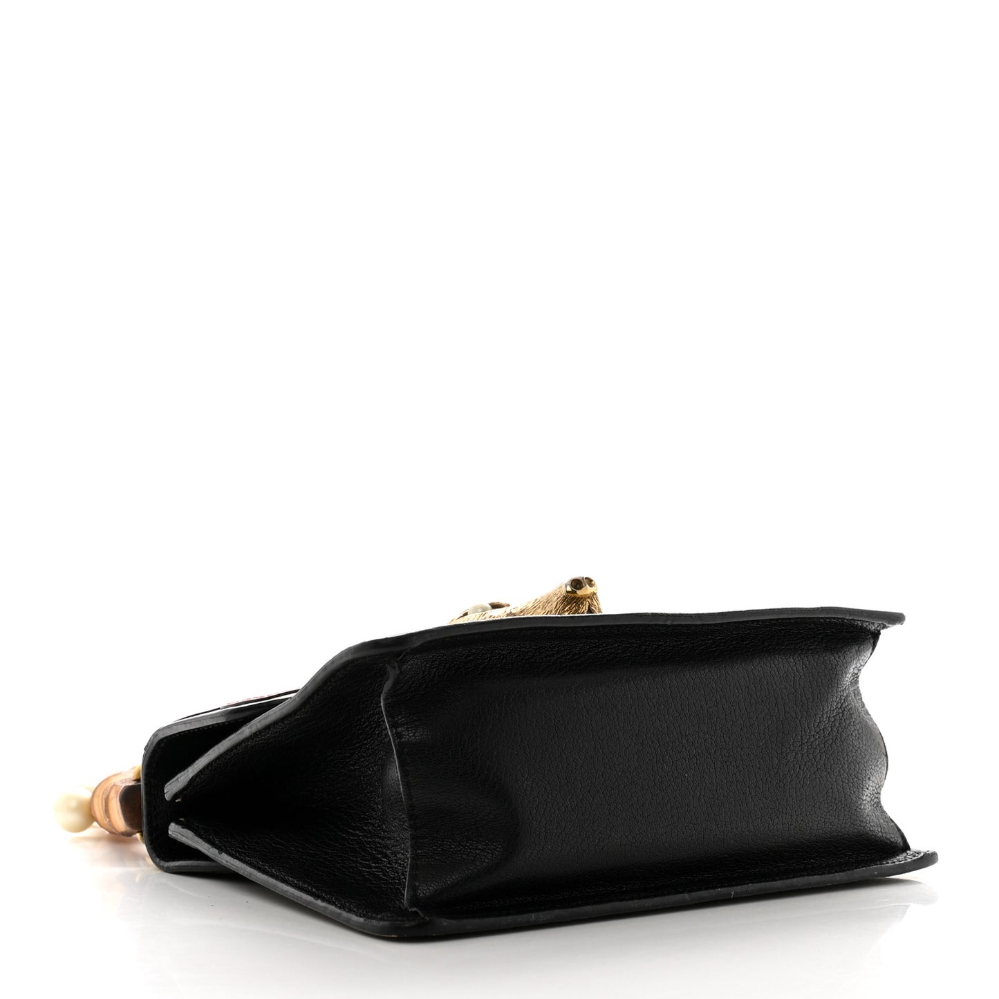 GG Supreme Monogram Goatskin Pearl Mini Fox Broche Bamboo Top Handle Bag Beige Ebony Black Hibiscus Red Mystic White