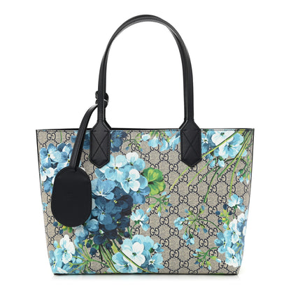 Gucci GG Supreme Monogram Blooms Small Reversible Tote Beige Blue Navy 1 of 13