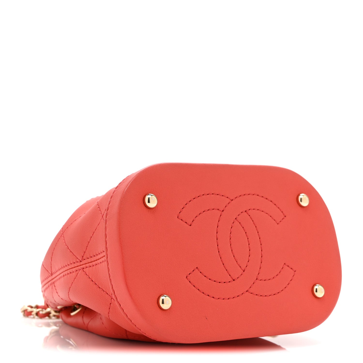 Chanel Calfskin Stitched Chain Bucket Bag Coral 4 of 10