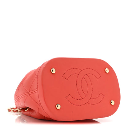 Chanel Calfskin Stitched Chain Bucket Bag Coral 4 of 10