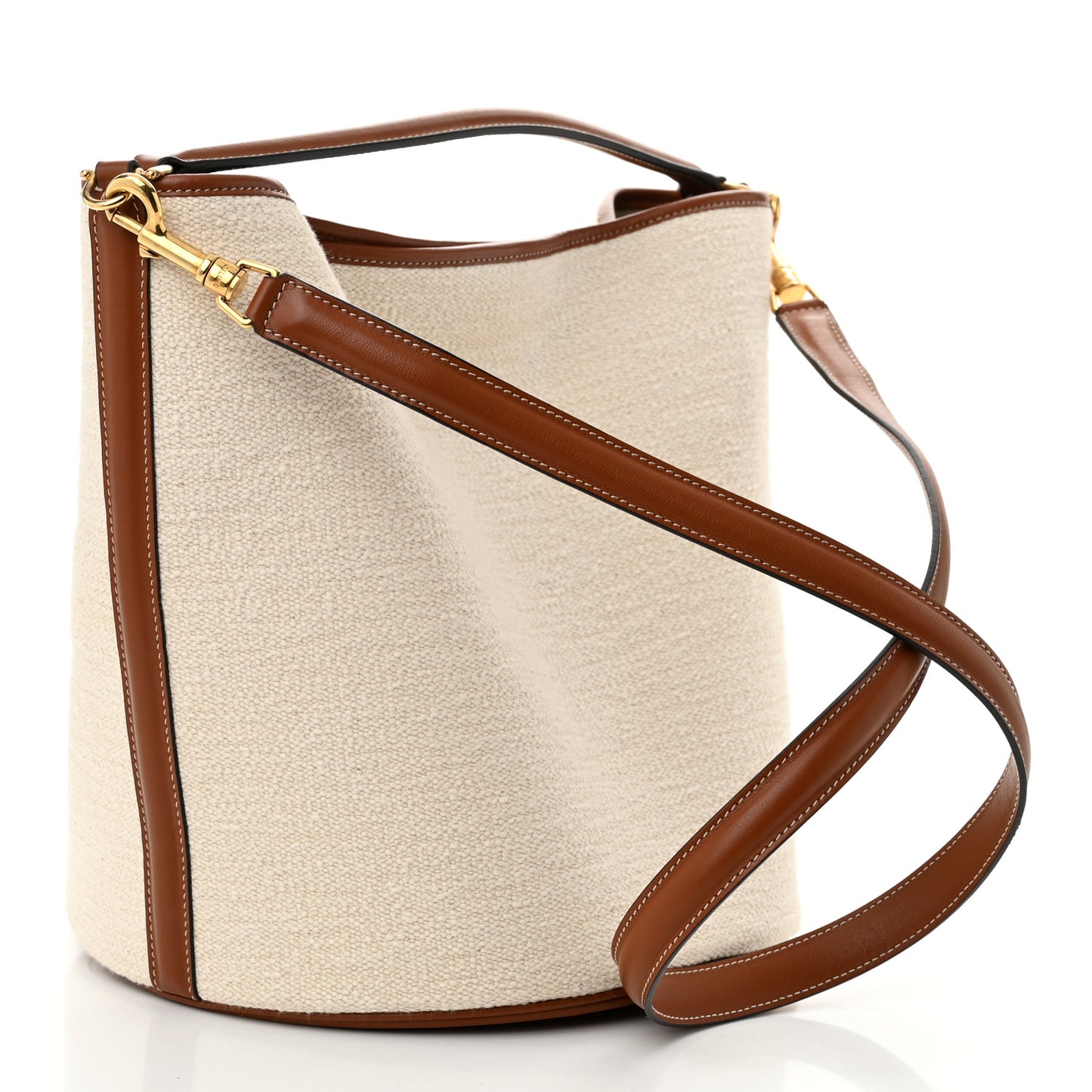 Canvas Calfskin Logo Bucket 16 Bag Natural Tan