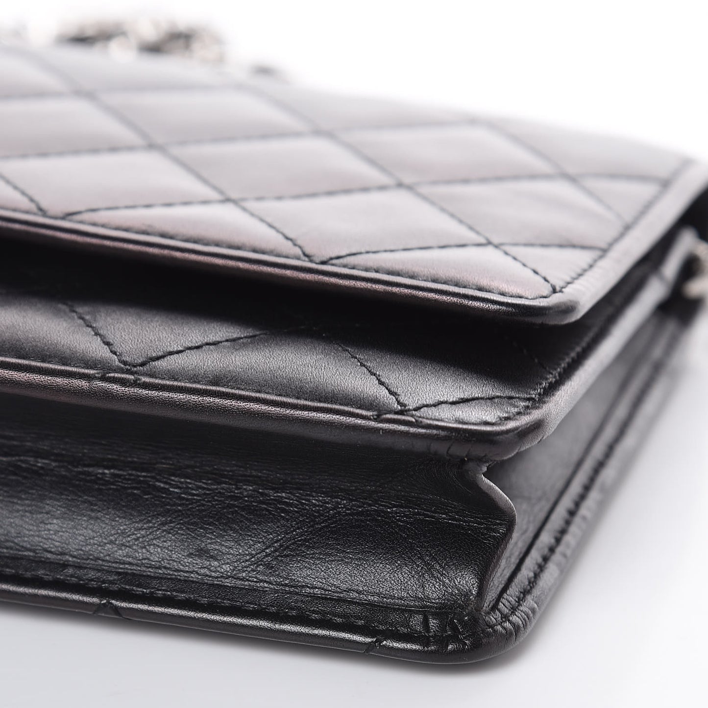 Calfskin Quilted Cambon Wallet On Chain WOC Black