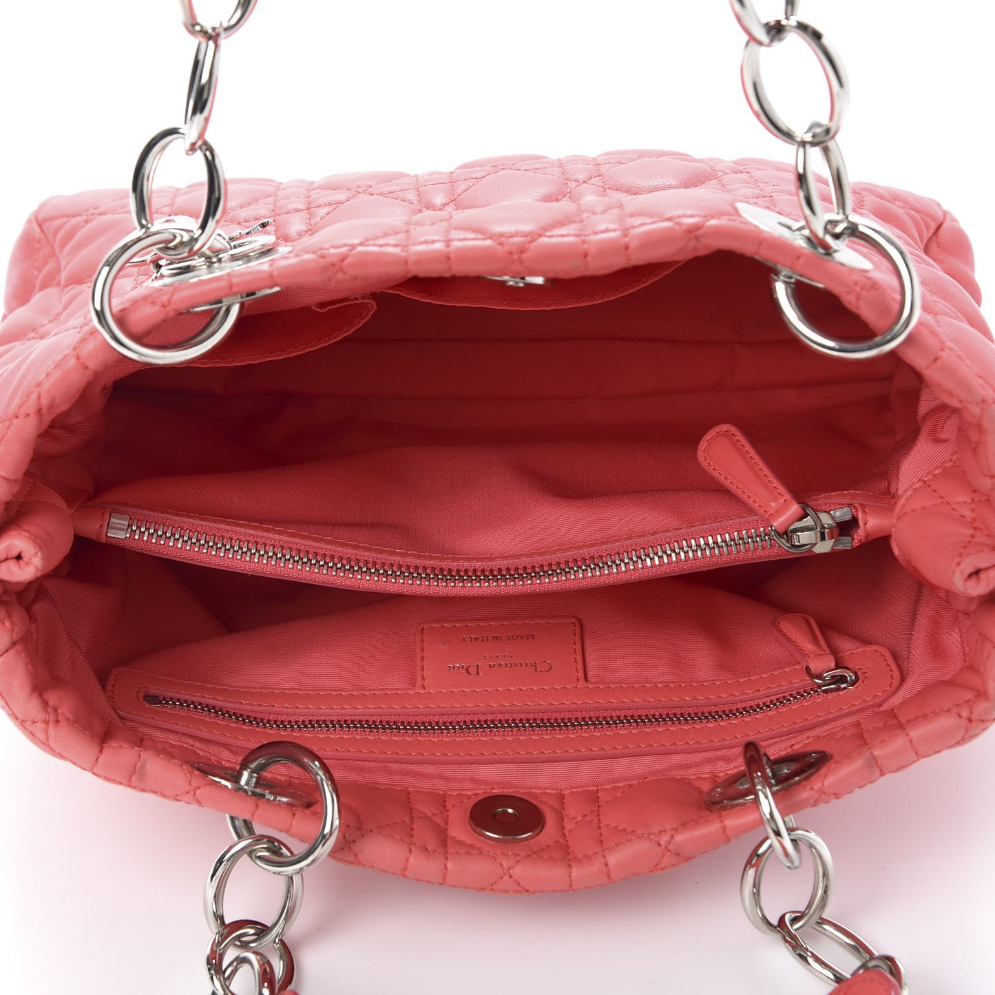 Lambskin Cannage Small Dior Soft Shopping Tote Coral