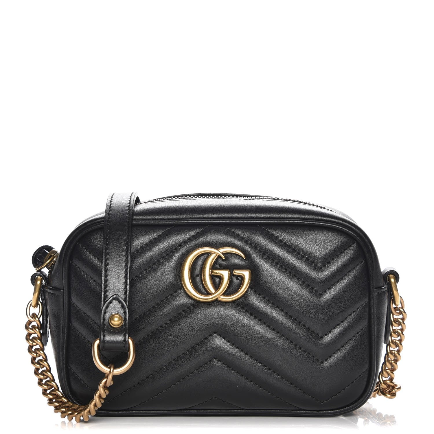 Gucci Calfskin Matelasse Mini GG Marmont Chain Shoulder Bag Black 1 of 7
