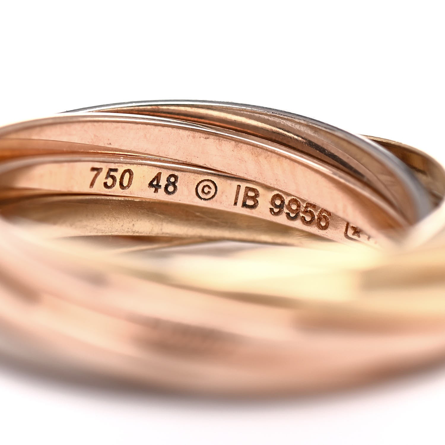 Cartier 18K Pink Yellow White Gold 7 Band Trinity Ring 48 4.5 4 of 4