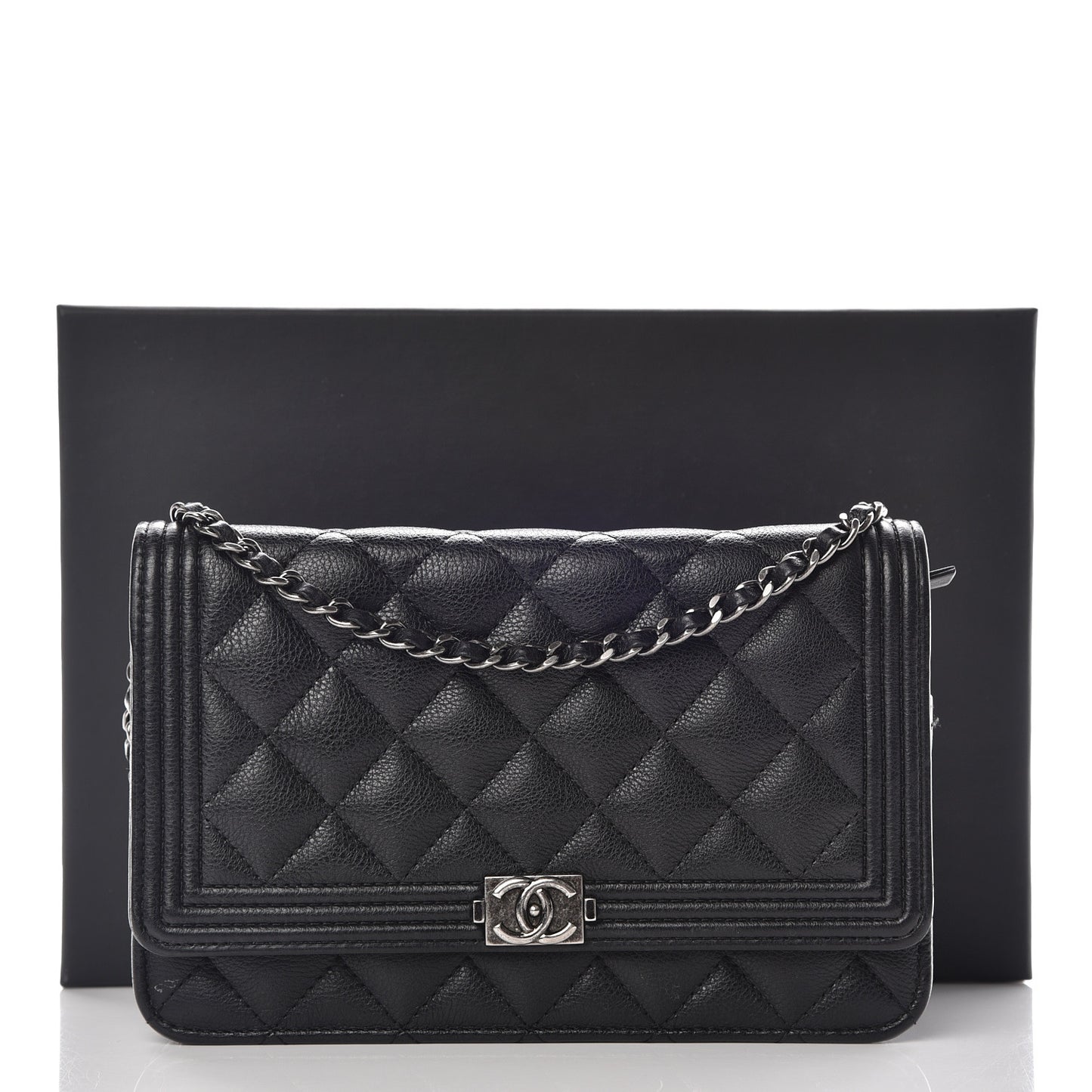 Calfskin Quilted Boy Wallet On Chain WOC Black