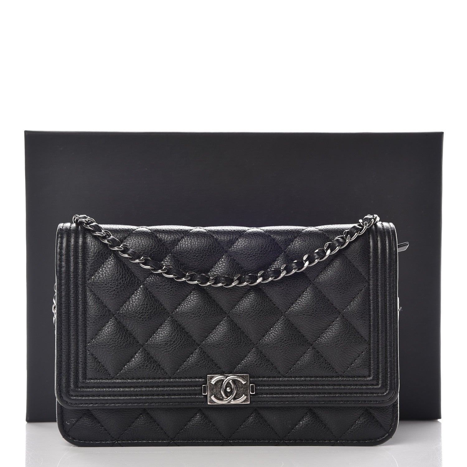 Chanel Calfskin Quilted Boy Wallet On Chain WOC Black 14 of 15