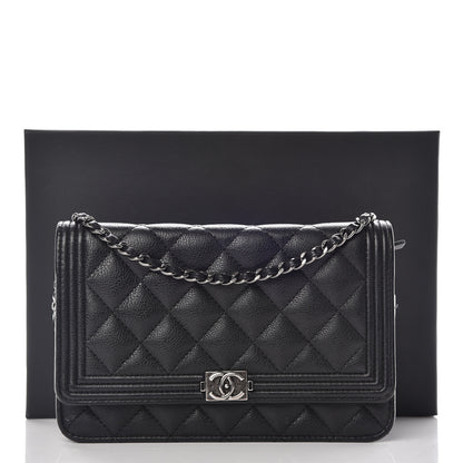 Chanel Calfskin Quilted Boy Wallet On Chain WOC Black 14 of 15