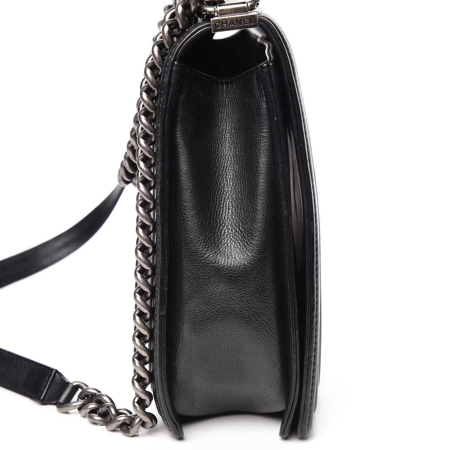 Calfskin Quilted Large Boy Flap Black