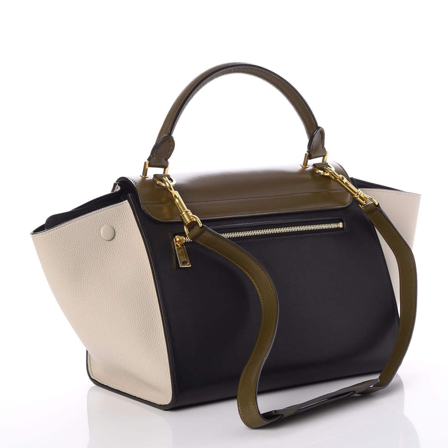 Celine Sleek Calfskin Small Tri-Color Trapeze Moss Green 3 of 11