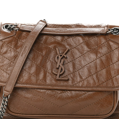 Saint Laurent Crinkled Calfskin Matelasse Monogram Medium Niki Chain Satchel Tan Brown 6 of 8