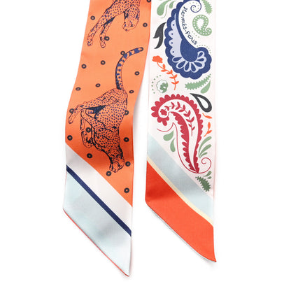 Hermes Silk Guepards Bandana Twilly Creme Orange Vert 2 of 4