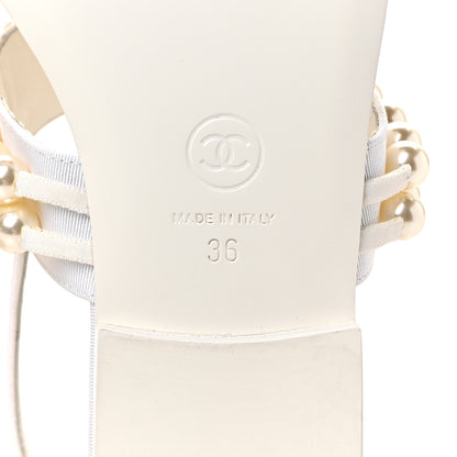 Chanel Grosgrain Pearl CC Sandals 36 White 6 of 9