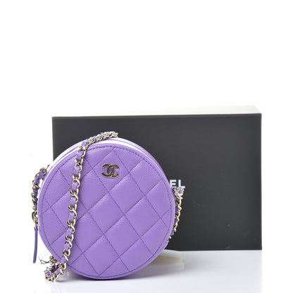 Chanel Caviar Quilted Round Clutch With Chain Purple 11 of 11