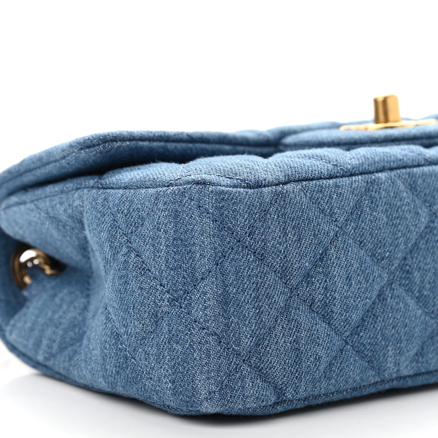 Denim Quilted Mini Pearl Crush Rectangular Flap Blue