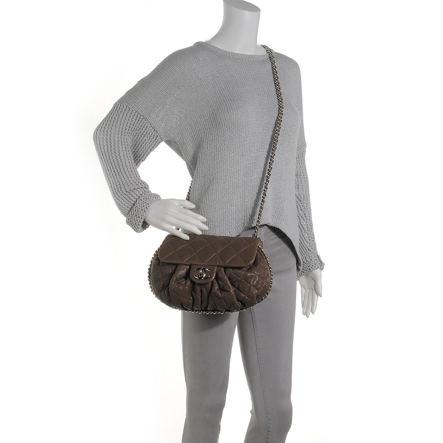 Washed Lambskin Quilted Medium Chain Around Messenger Taupe