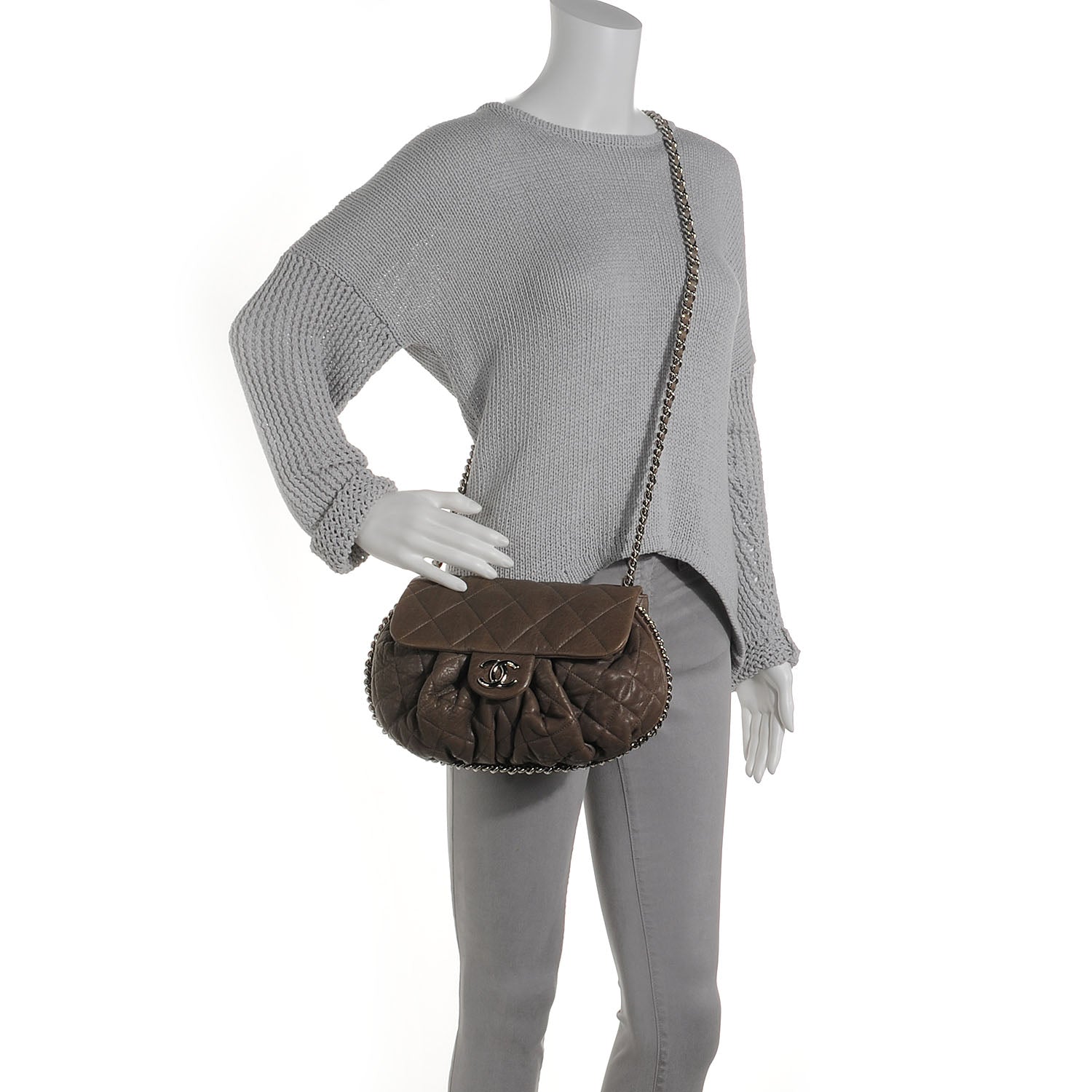 Chanel Washed Lambskin Quilted Medium Chain Around Messenger Taupe 2 of 7