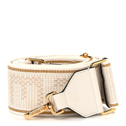 Fendi Cannete Ribbon Poly Vitello Century Logo Adjustable Strap You White Garza Ecru 1 of 5