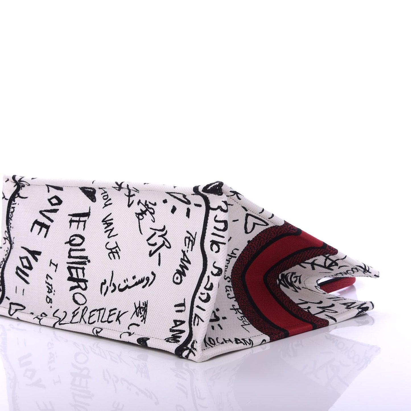 Canvas Embroidered Medium Dioramour Graffiti Book Tote Latte Multicolor