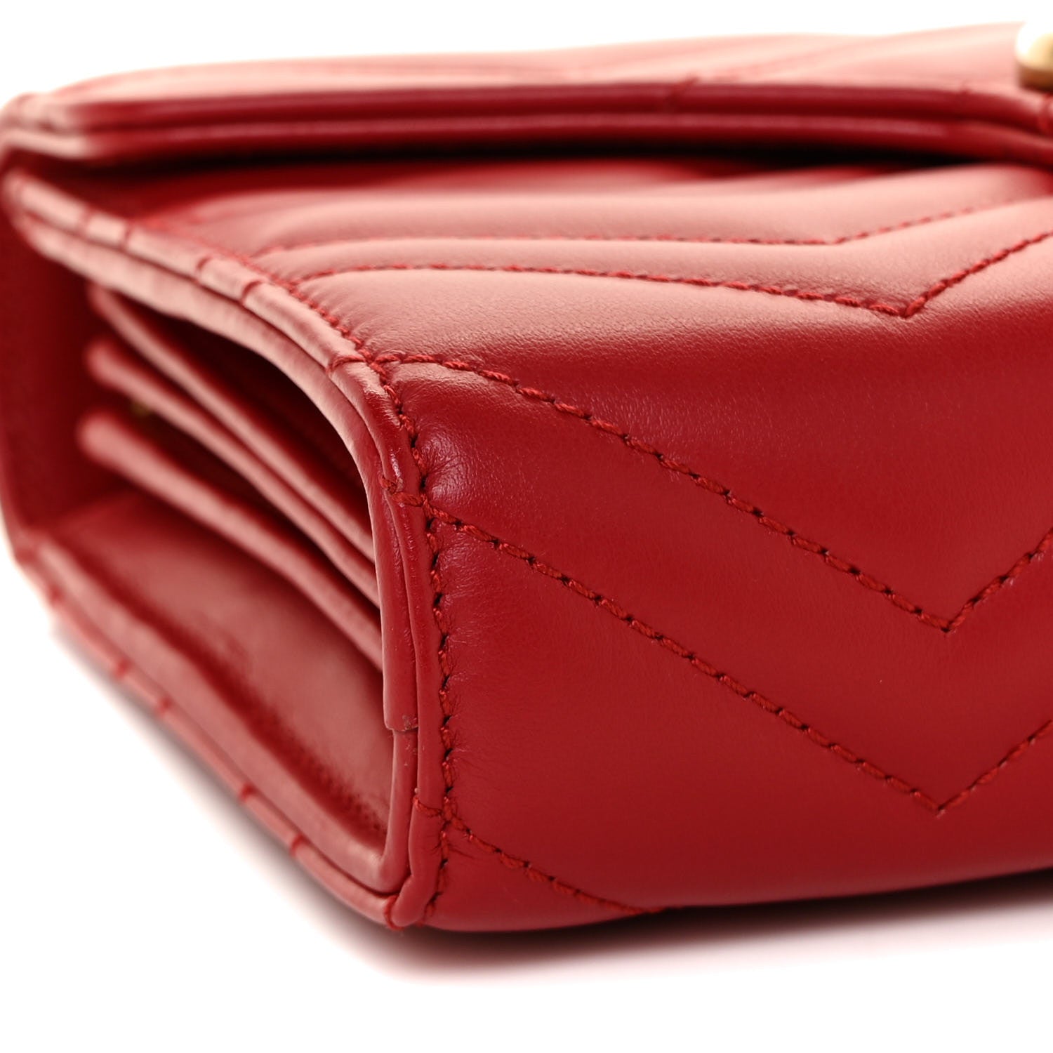 Gucci Calfskin Matelasse GG Marmont Chain Wallet Hibiscus Red 7 of 9