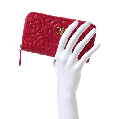 Chanel Caviar Camellia Embossed Medium Zip Around Wallet Fuchsia 2 of 9