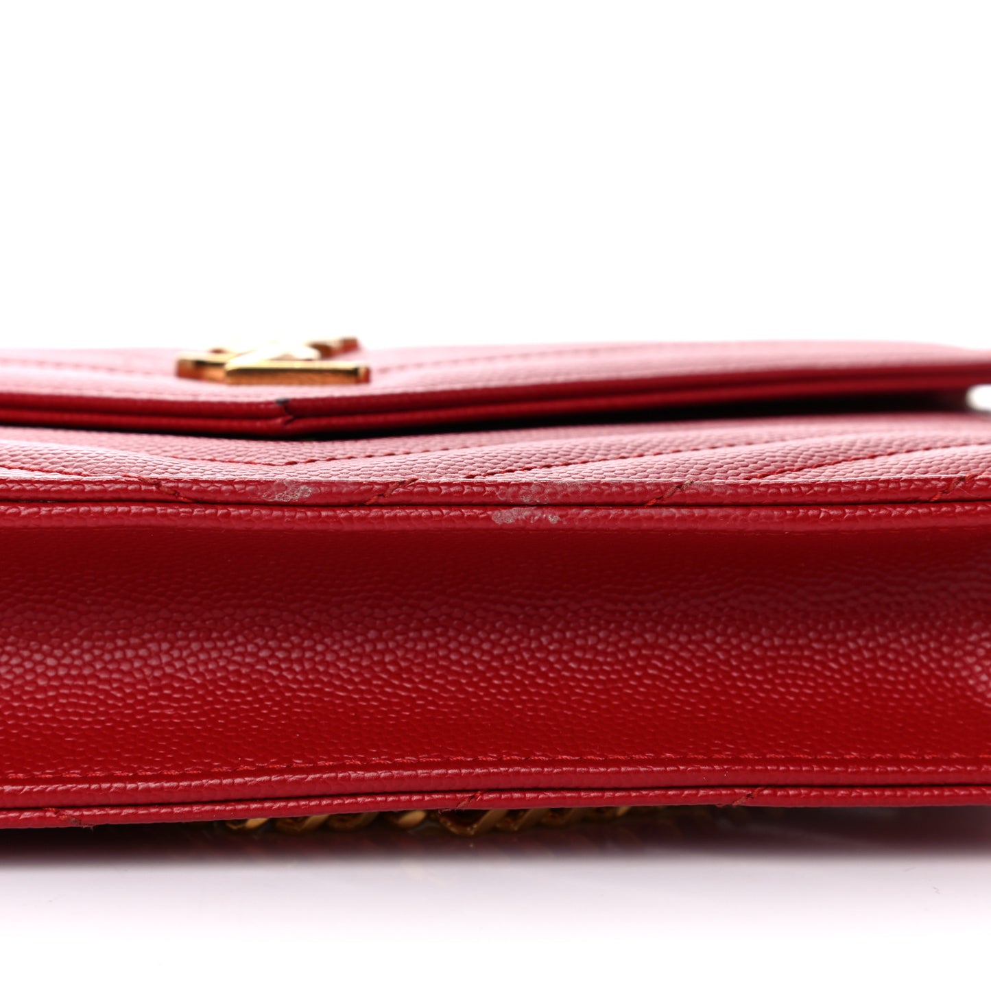 Grain De Poudre Matelasse Chevron Monogram Envelope Chain Wallet New Red