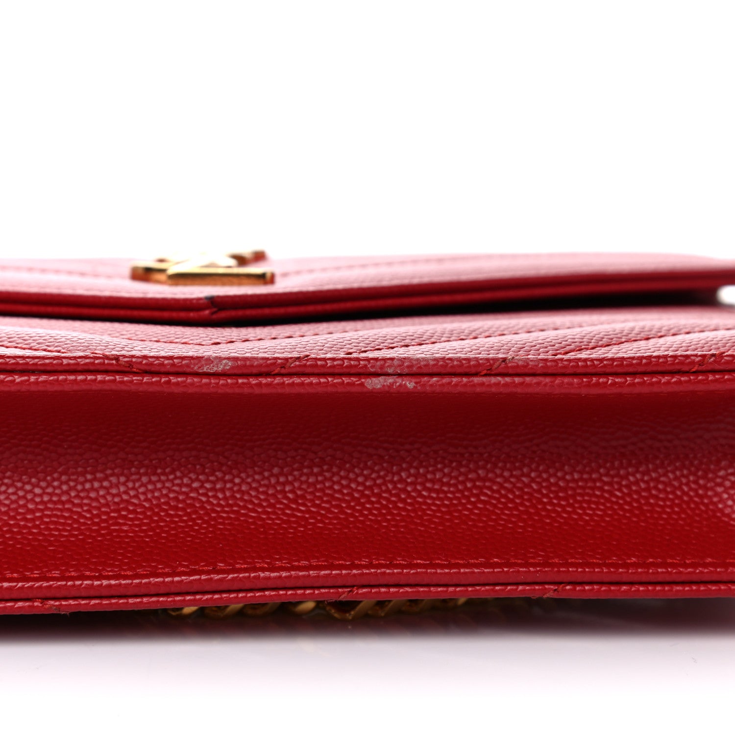 Saint Laurent Grain De Poudre Matelasse Chevron Monogram Envelope Chain Wallet New Red 14 of 16