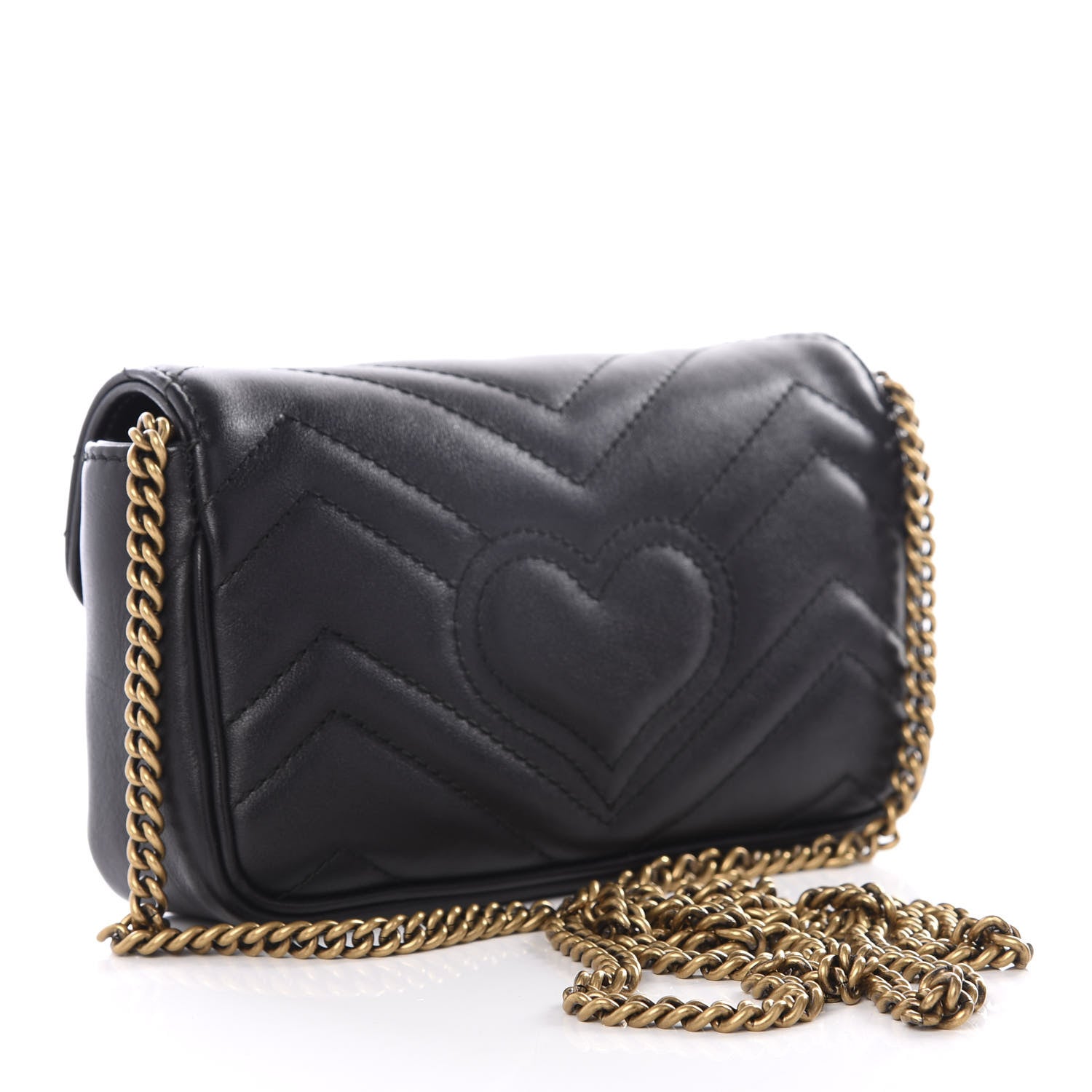 Gucci Calfskin Matelasse Super Mini GG Marmont Shoulder Bag Black 2 of 9