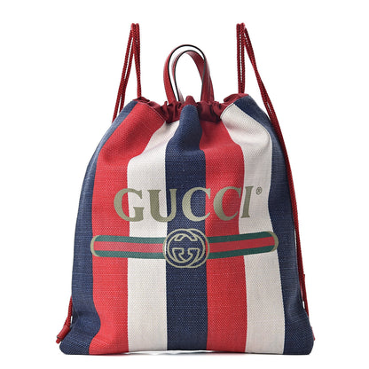 Gucci Canvas Logo Sylvie Stripe Drawstring Backpack Red 1 of 10