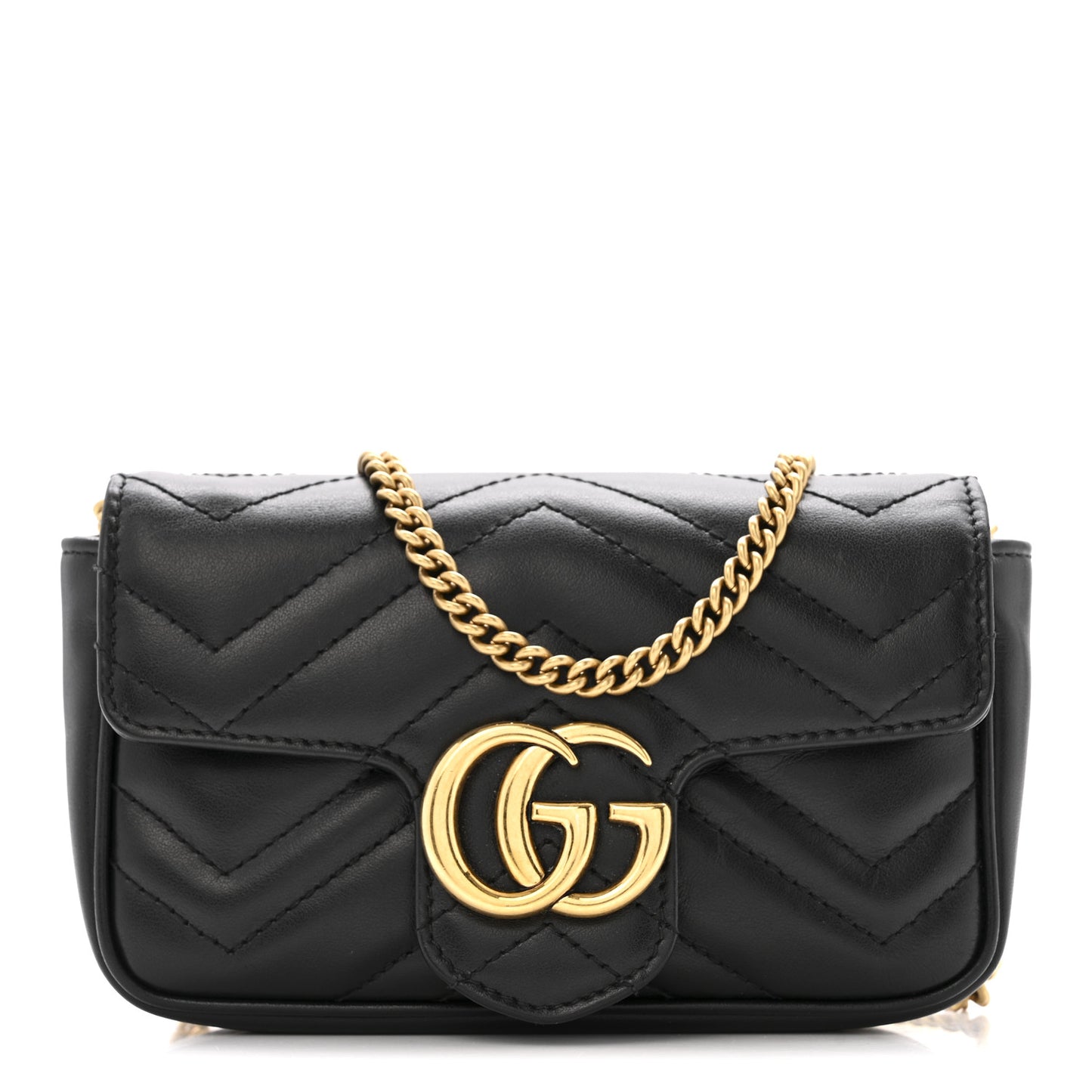 Calfskin Matelasse Super Mini GG Marmont Shoulder Bag Black