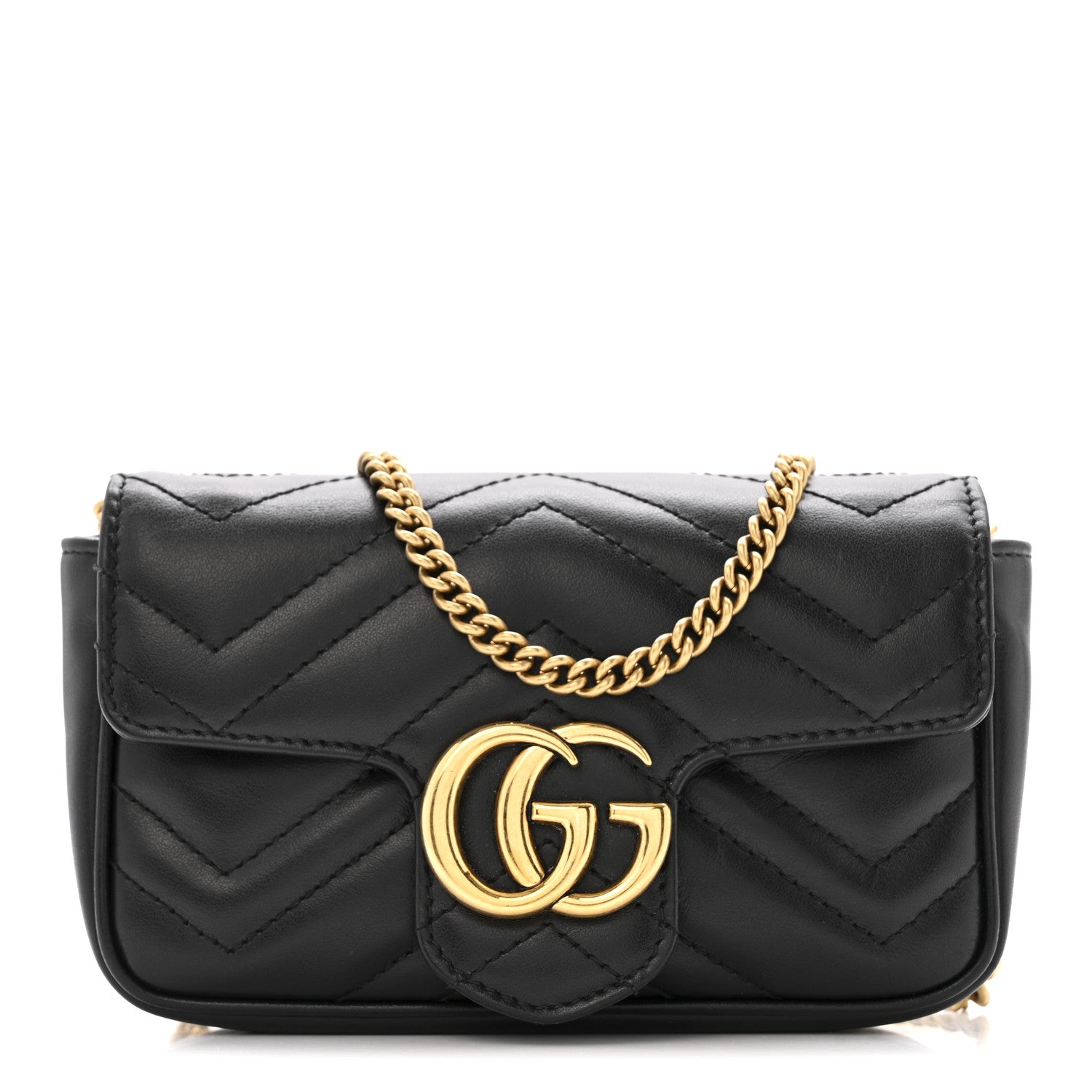 Gucci Calfskin Matelasse Super Mini GG Marmont Shoulder Bag Black 1 of 12