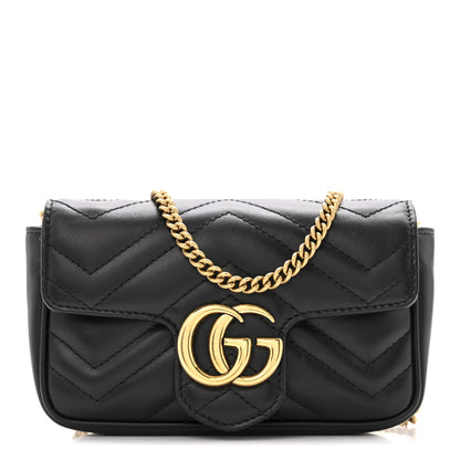 Gucci Calfskin Matelasse Super Mini GG Marmont Shoulder Bag Black 1 of 12