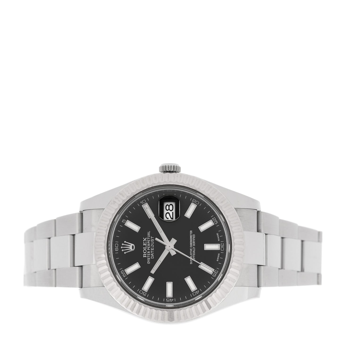 Stainless Steel 18K White Gold 41mm Oyster Perpetual Datejust Watch Black 126334