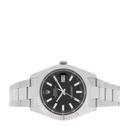 Rolex Stainless Steel 18K White Gold 41mm Oyster Perpetual Datejust Watch Black 126334 2 of 5