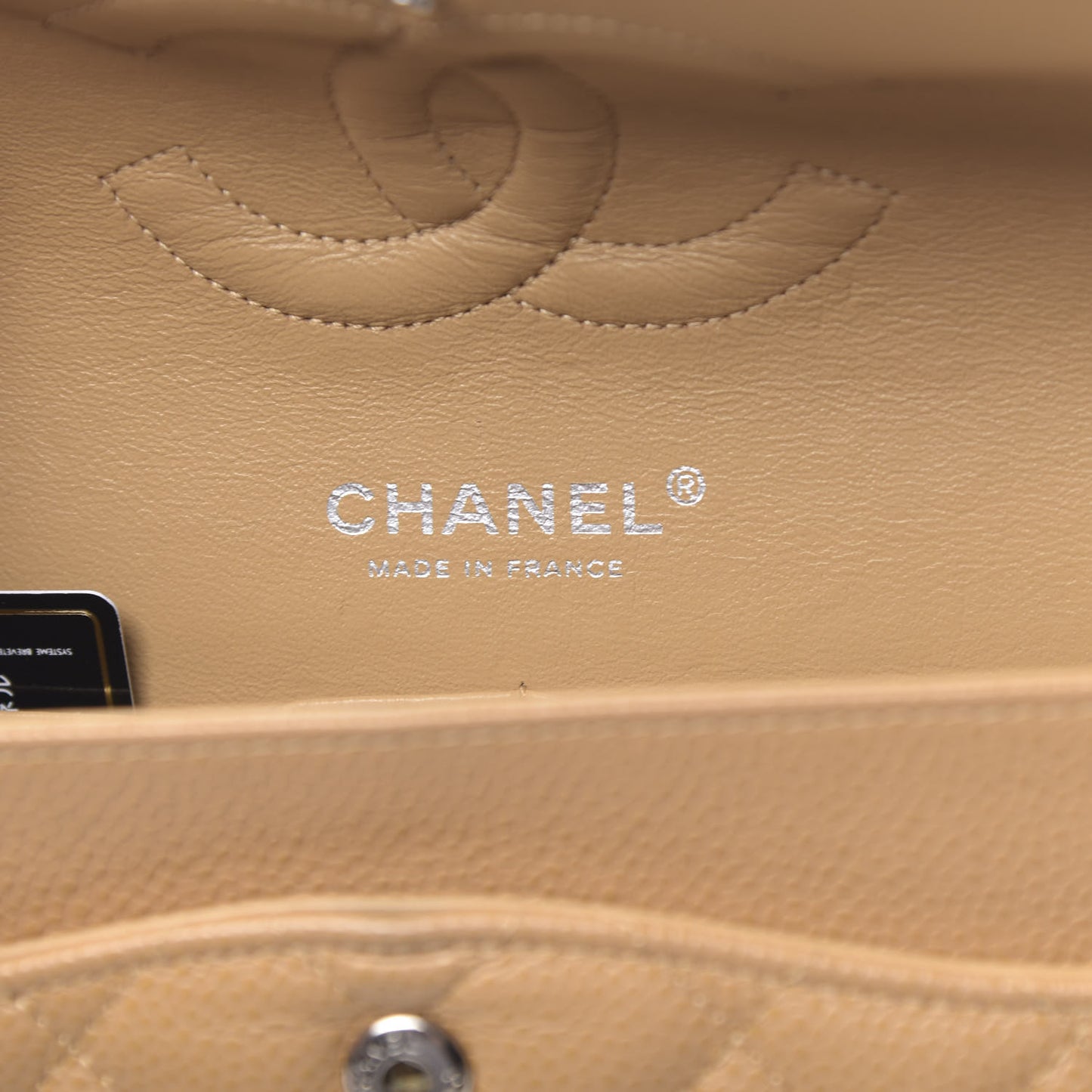 Caviar Quilted Medium Double Flap Beige