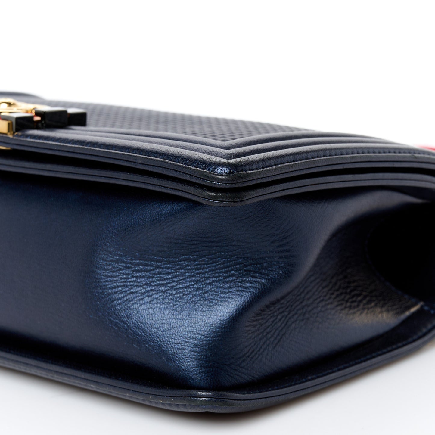 Lambskin Embossed Medium Boy Cube Flap Navy