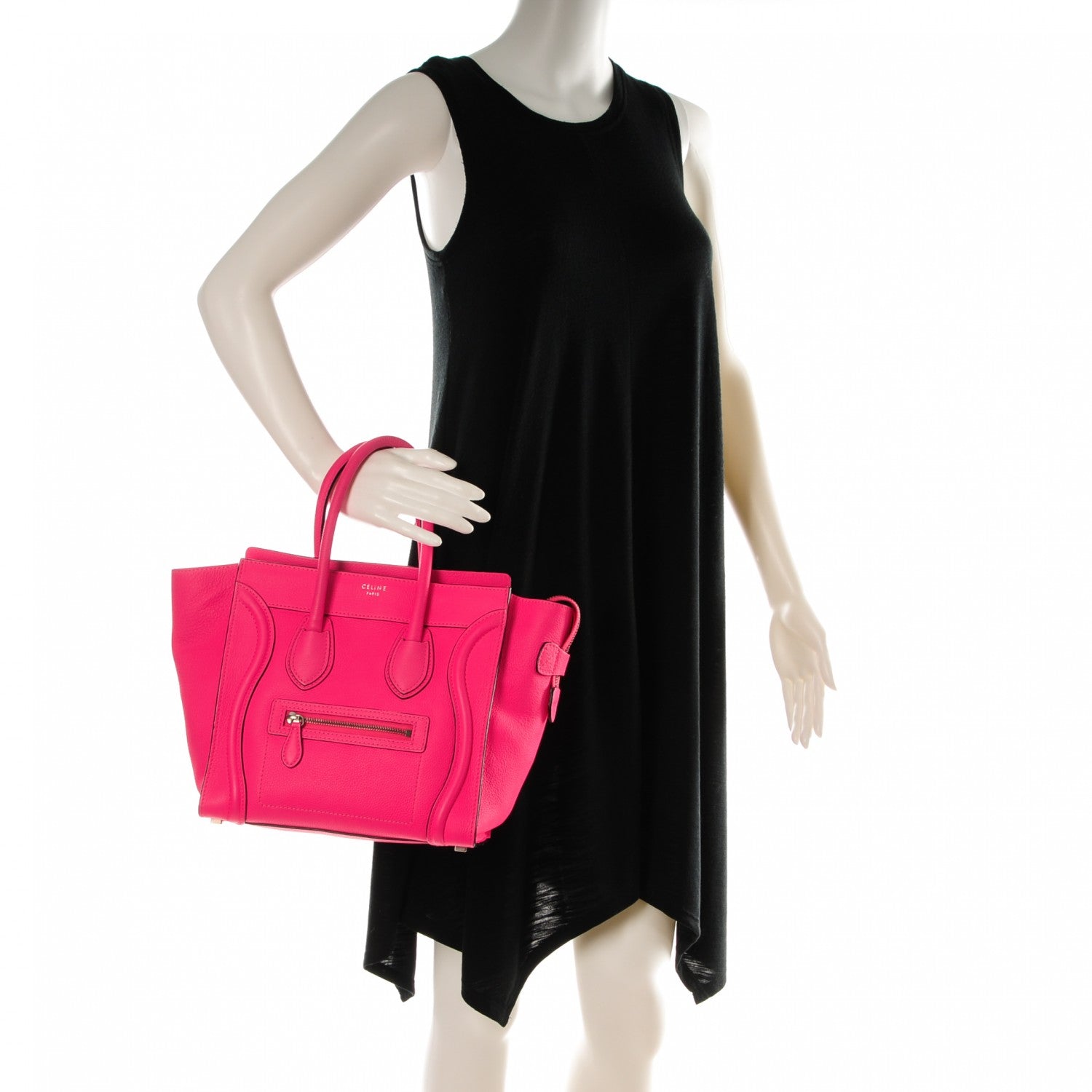 Celine Drummed Calfskin Micro Luggage Fluo Pink 2 of 9