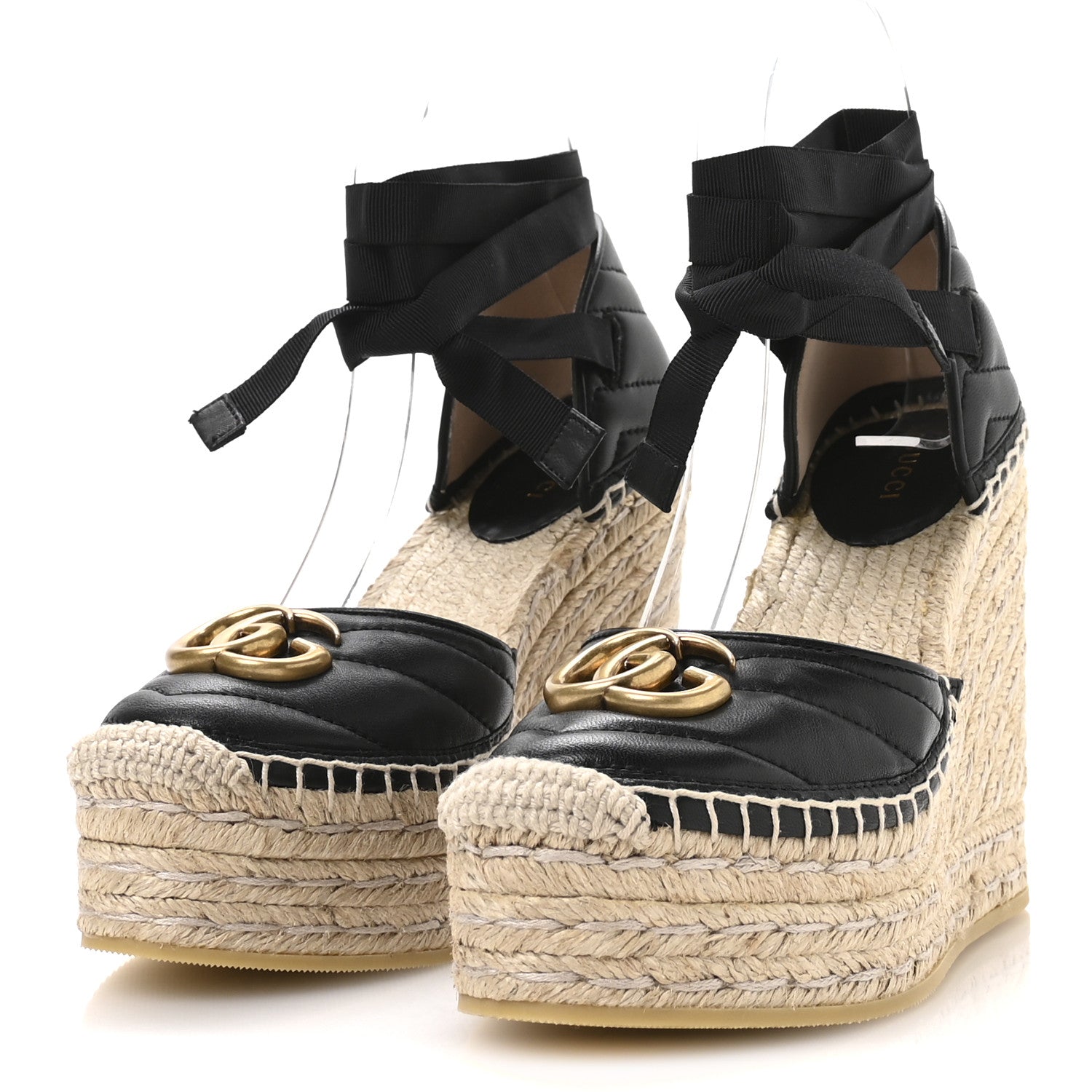 Gucci Nappa Matelasse GG Marmont Ankle Wrap Platform 35/120mm Espadrille Wedges 35 Black 4 of 9