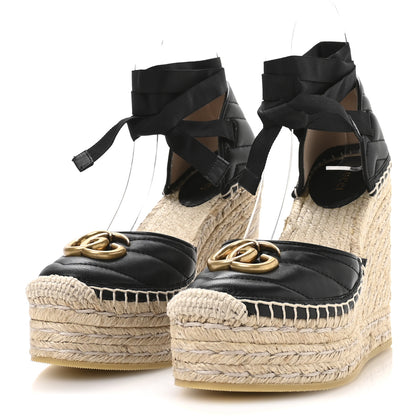Gucci Nappa Matelasse GG Marmont Ankle Wrap Platform 35/120mm Espadrille Wedges 35 Black 4 of 9
