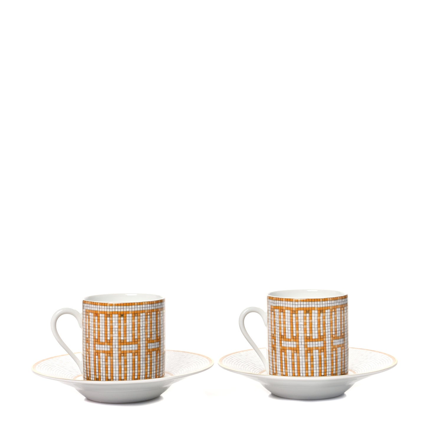 Porcelain Mosaique Au 24 Gold Coffee Cup and Saucer Set of 2