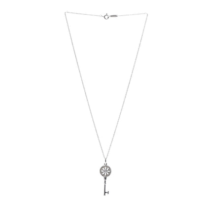 Tiffany Sterling Silver Diamond Daisy Key Pendant Necklace 3 of 5