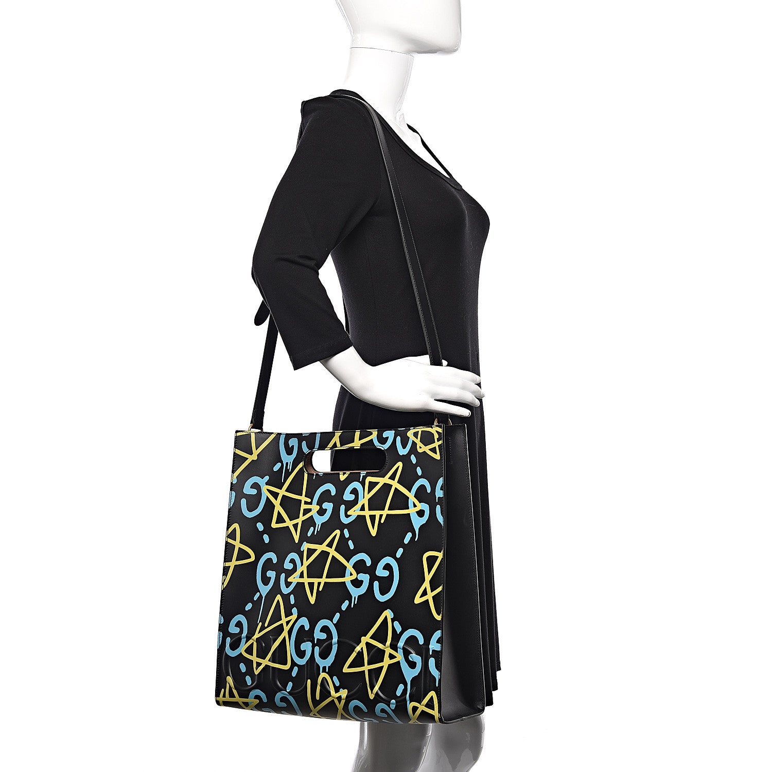 Gucci Calfskin GucciGhost Medium XL Tote Black New Acquamarine 2 of 9