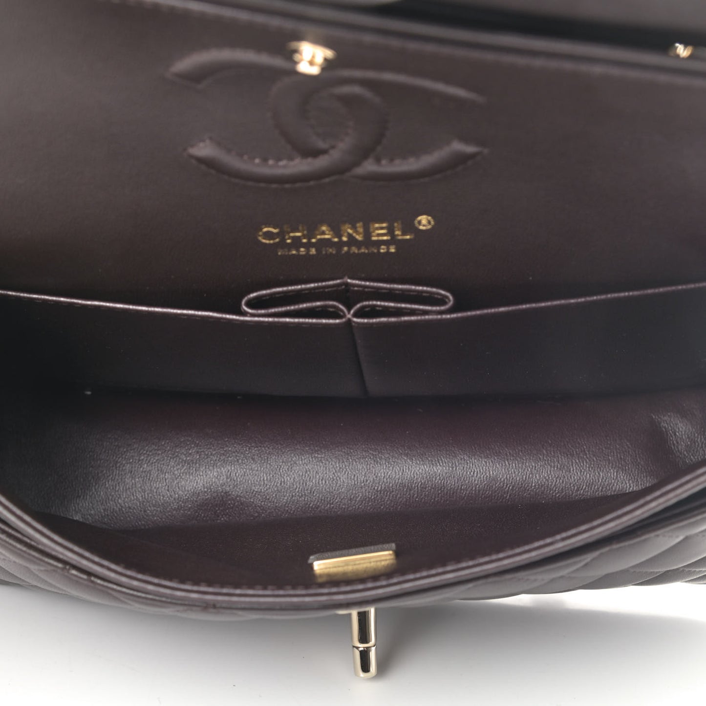 Lambskin Quilted Small Double Flap Dark Brown