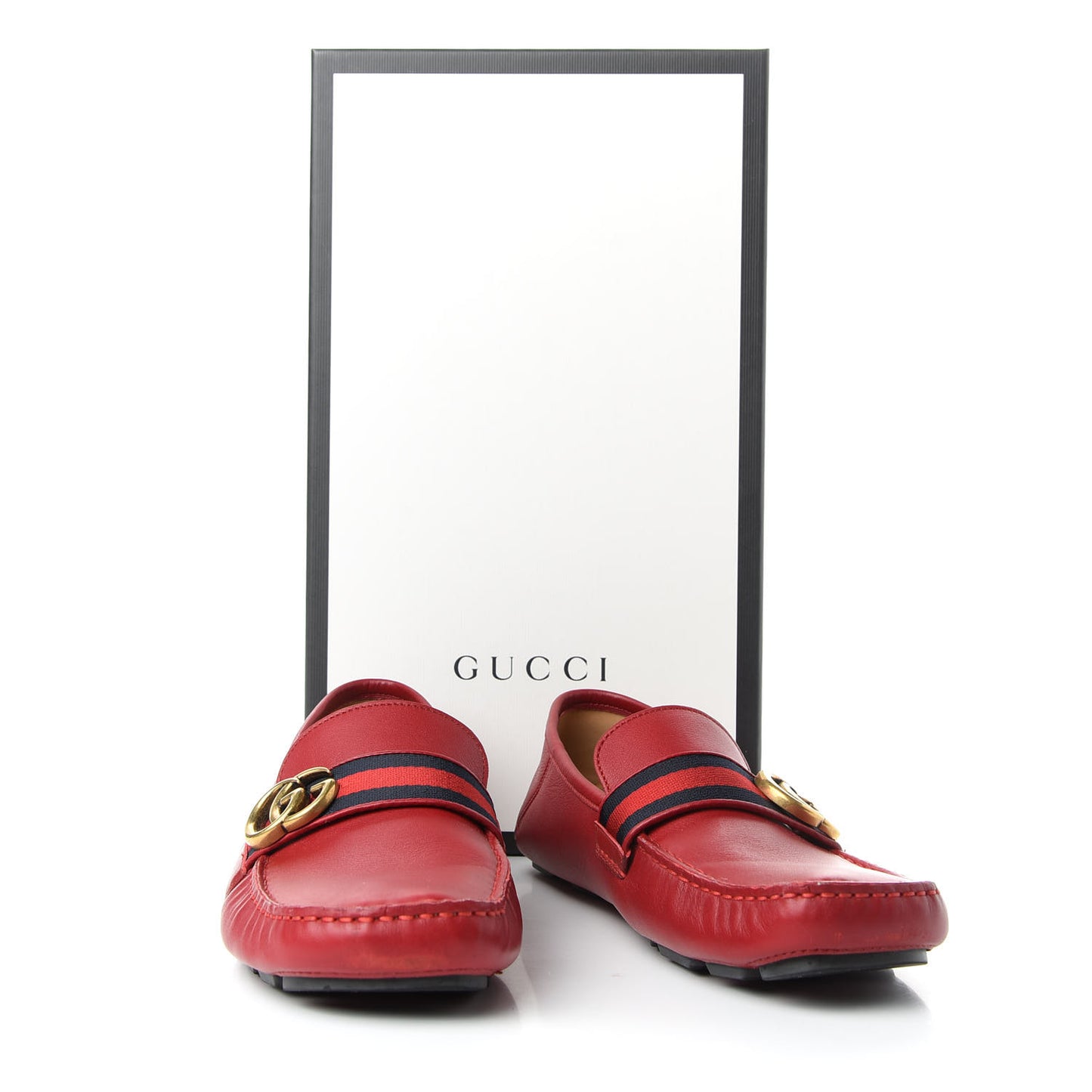 Velvety Calfskin Web Mens Noel Driver Loafers 9.5 Rosso