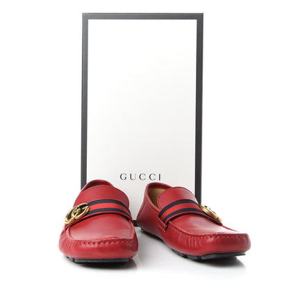 Gucci Velvety Calfskin Web Mens Noel Driver Loafers 9.5 Rosso 10 of 10