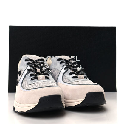 Chanel Mesh Suede Calfskin Grained Calfskin Mens CC Sneakers 45 Gray White 8 of 8