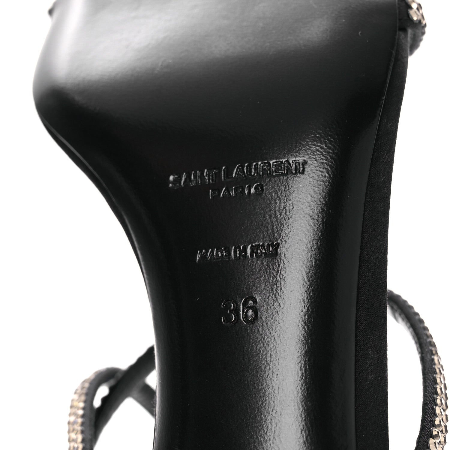 Saint Laurent Crepe Satin Strass Baliqua 55 Ankle Strap Sandals 36 Black Greige 8 of 11